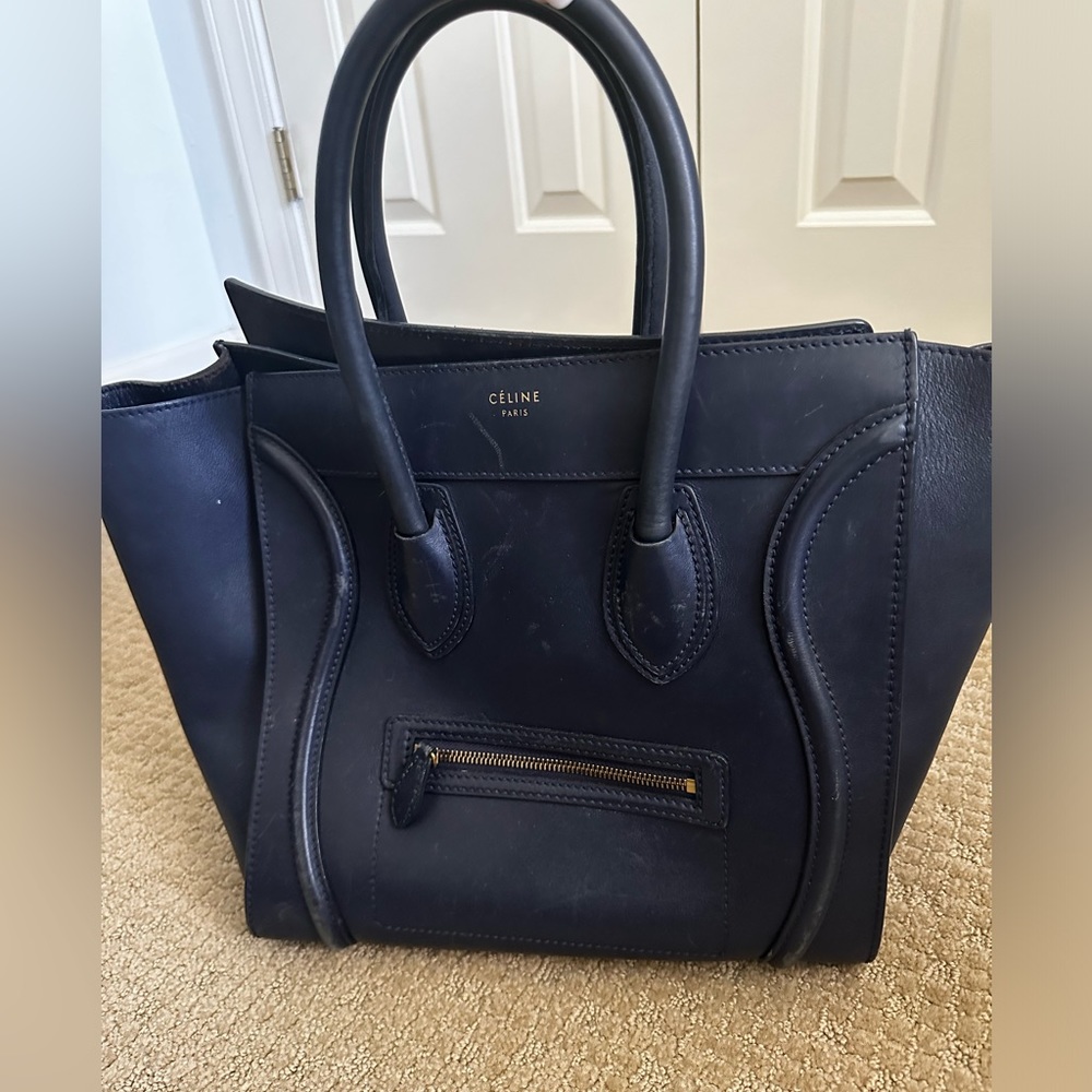 Celine Mini Luggage Tote Bag- Navy
